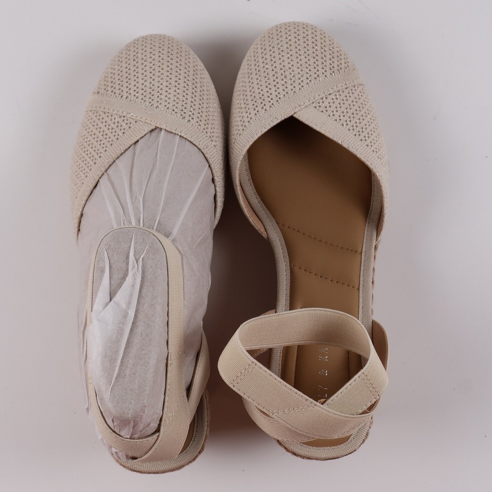 Kelly & Katie Espadrille Wedge Kipsie Beige Silver Lurex 8W NEW
